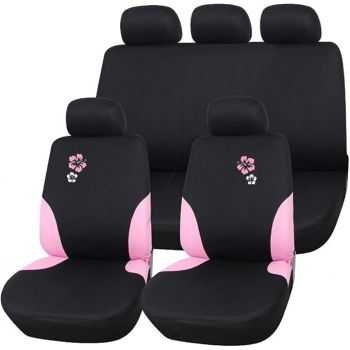 IMDIFA 116 Housses de Siège 9 Pièces Hibiscus Airbag 100% Polyester - Noir (rose)